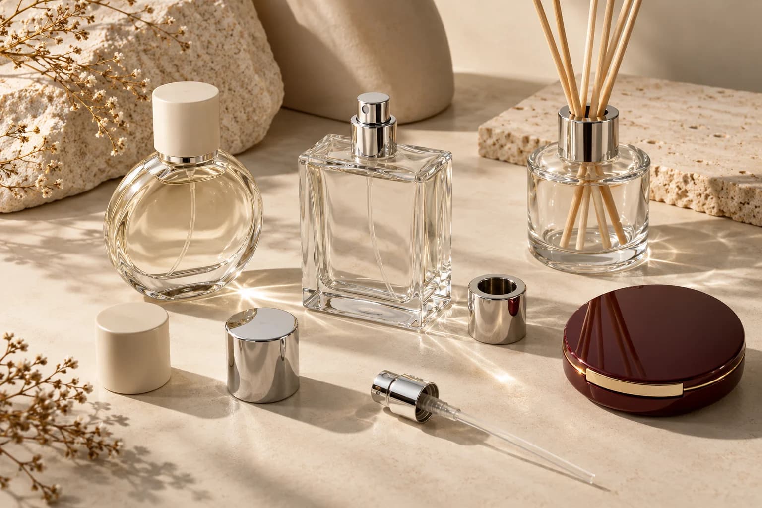 Perfume, diffuser and make-up components considered together