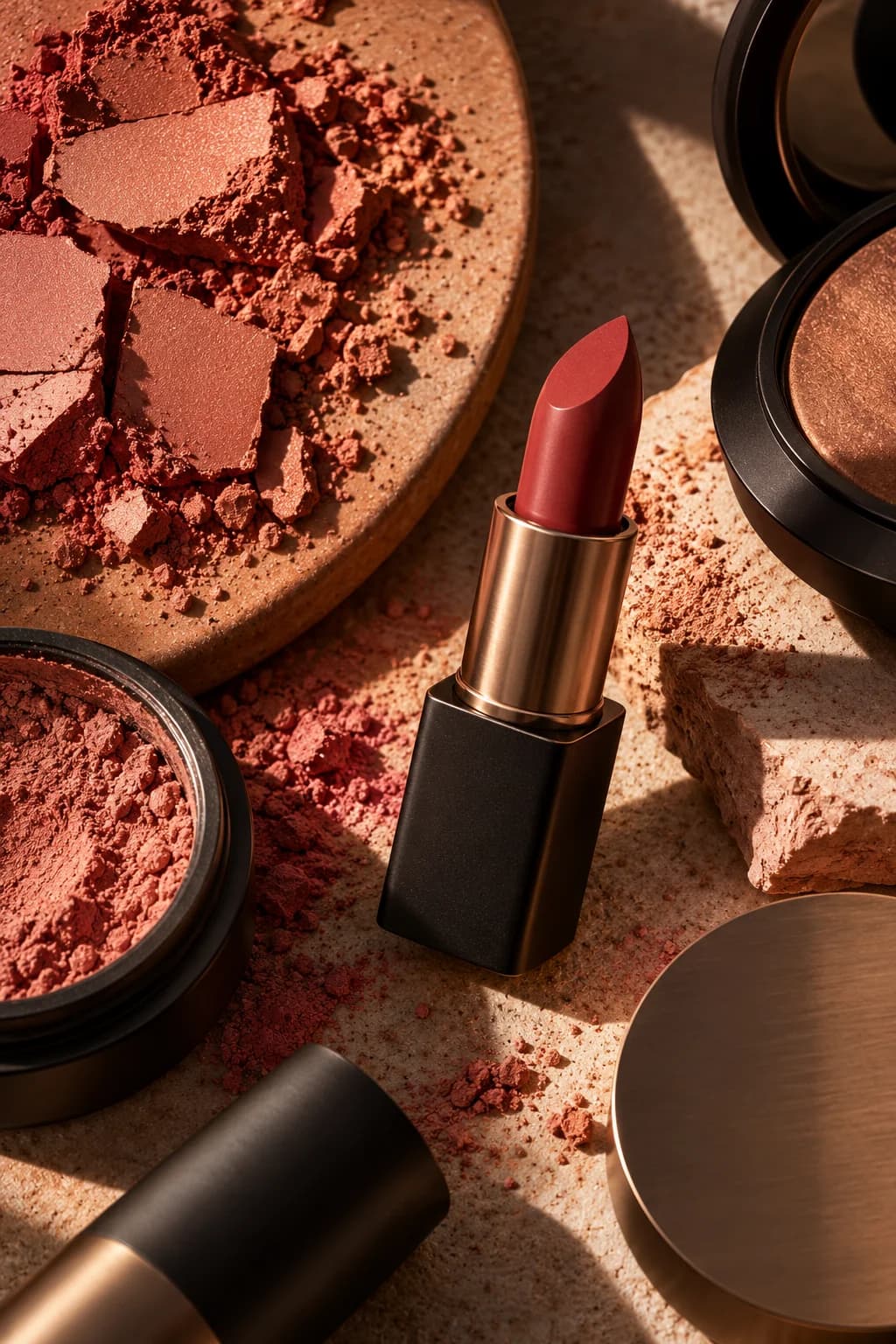 Warm cosmetic pigments and unbranded make-up components